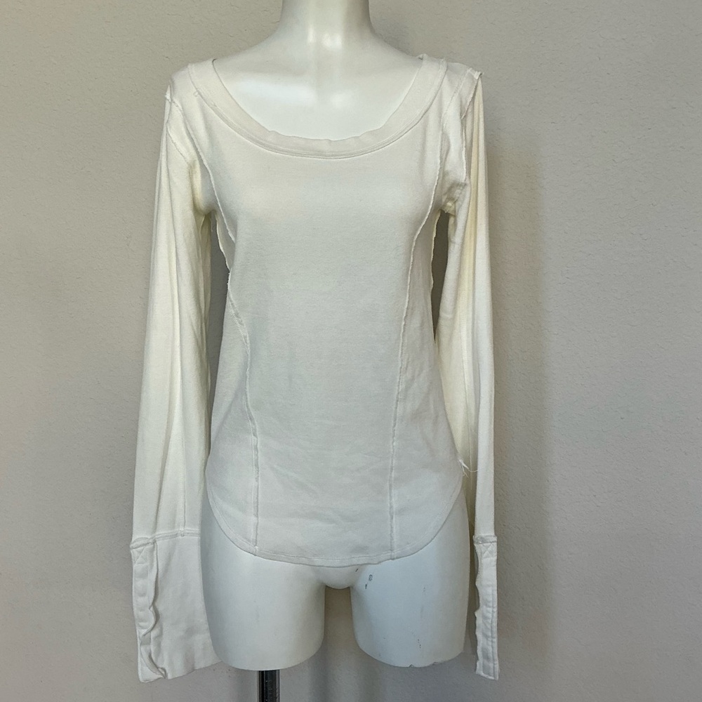 Free People Long Sleeve Scoop Neck Top in Cream